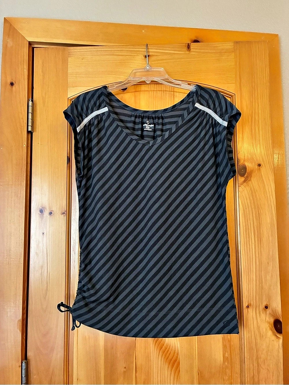 Moving Comfort Striped Athletic Top in Black & Gray